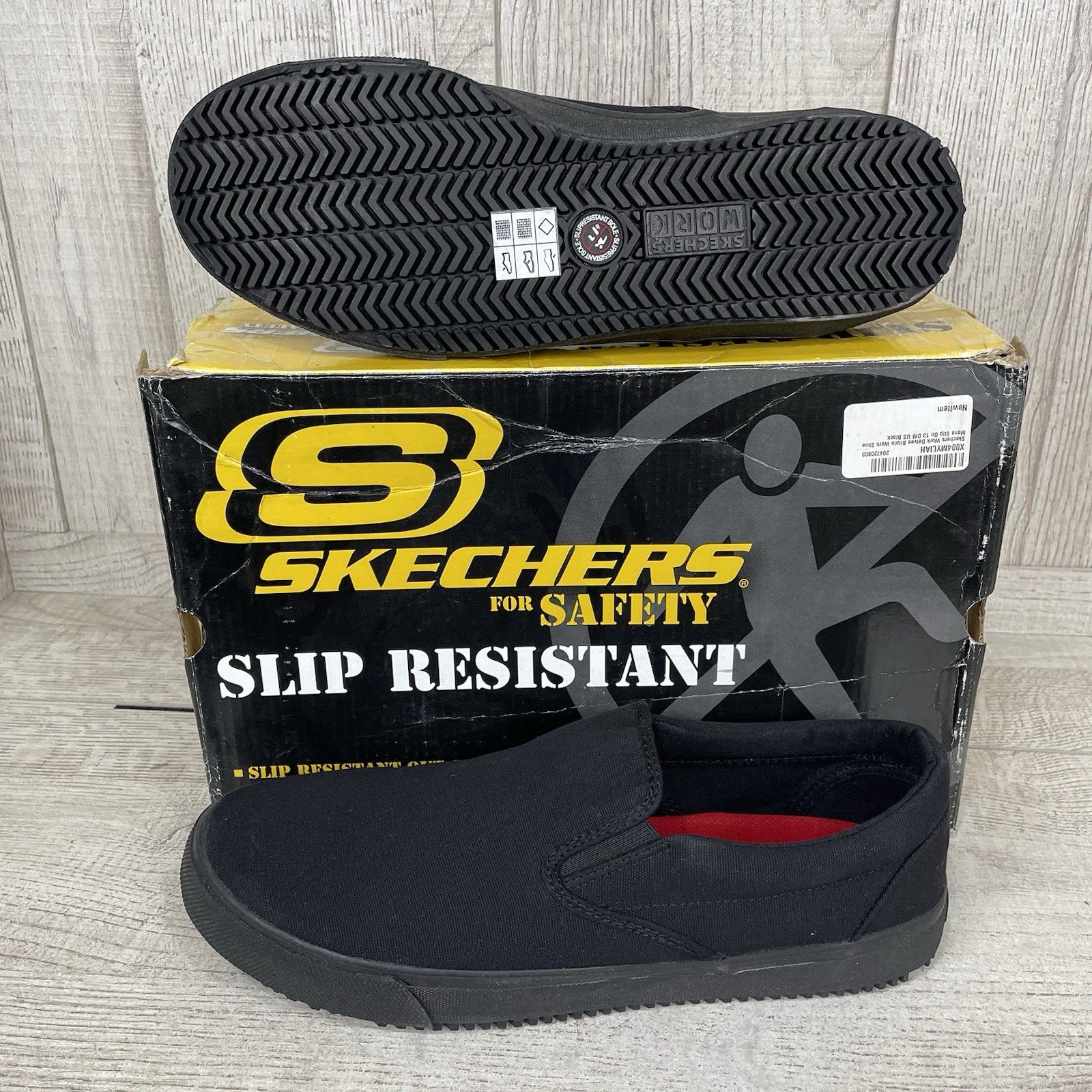 Skechers Mens Delvee Bitalo Shoes Size 13 Slip On Canvas Black Work Resistant